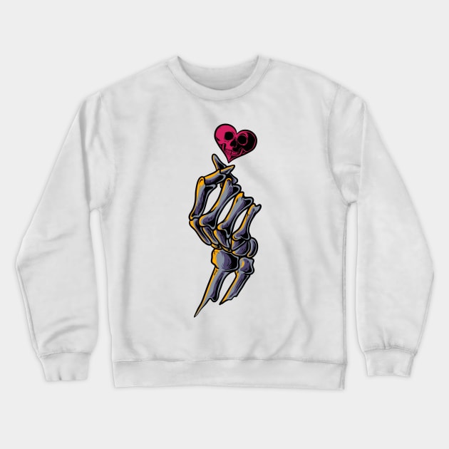 Skeleton Hand Korean Finger Heart Pink Skull Heart Crewneck Sweatshirt by anubis1986